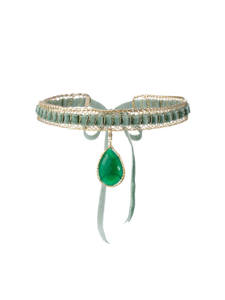 Rosantica Leva Stone Pendant Cage Choker - Green