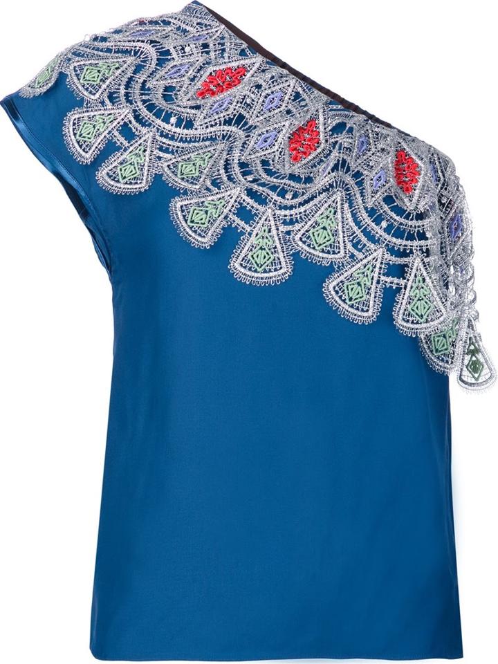 Peter Pilotto Embroidered One Shoulder Top