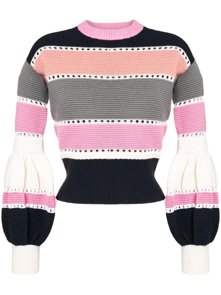 Self-portrait Striped Knitted Sweater - Pink