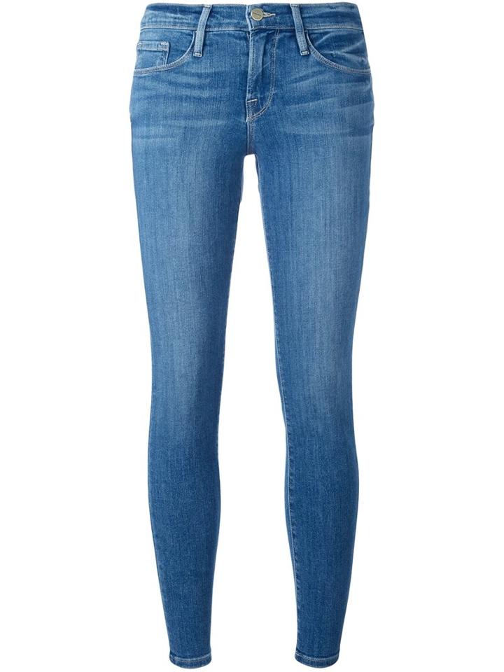Frame Denim Mid-rise Cropped Skinny Jeans, Women's, Size: 27, Blue, Cotton/polyester/spandex/elastane