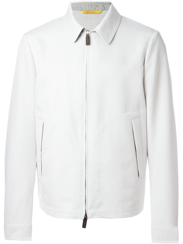 Canali Zipped Jacket, Men's, Size: 52, White, Silk/cotton/wool