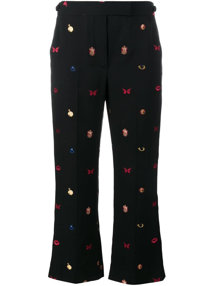 Alexander Mcqueen Embroidered Cropped Trousers, Women's, Size: 40, Black, Polyester/viscose