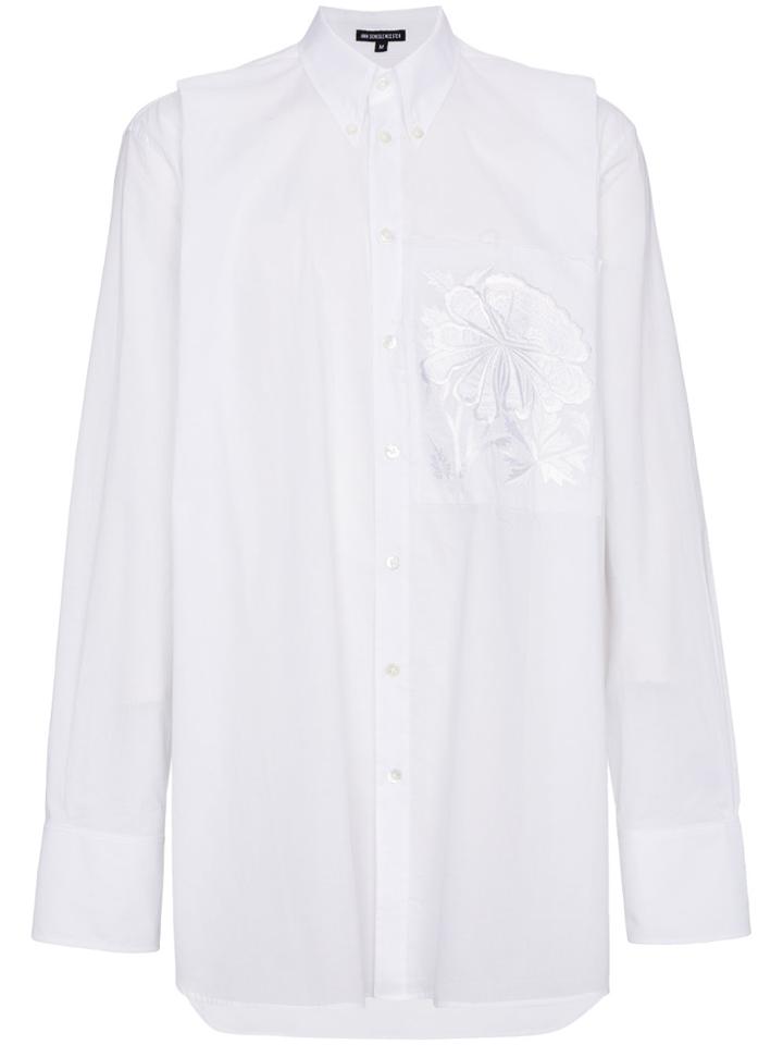 Ann Demeulemeester Oversized Shirt With Floral Patches - White