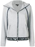 Emporio Armani Zip Front Logo Waistband Hoodie - Grey