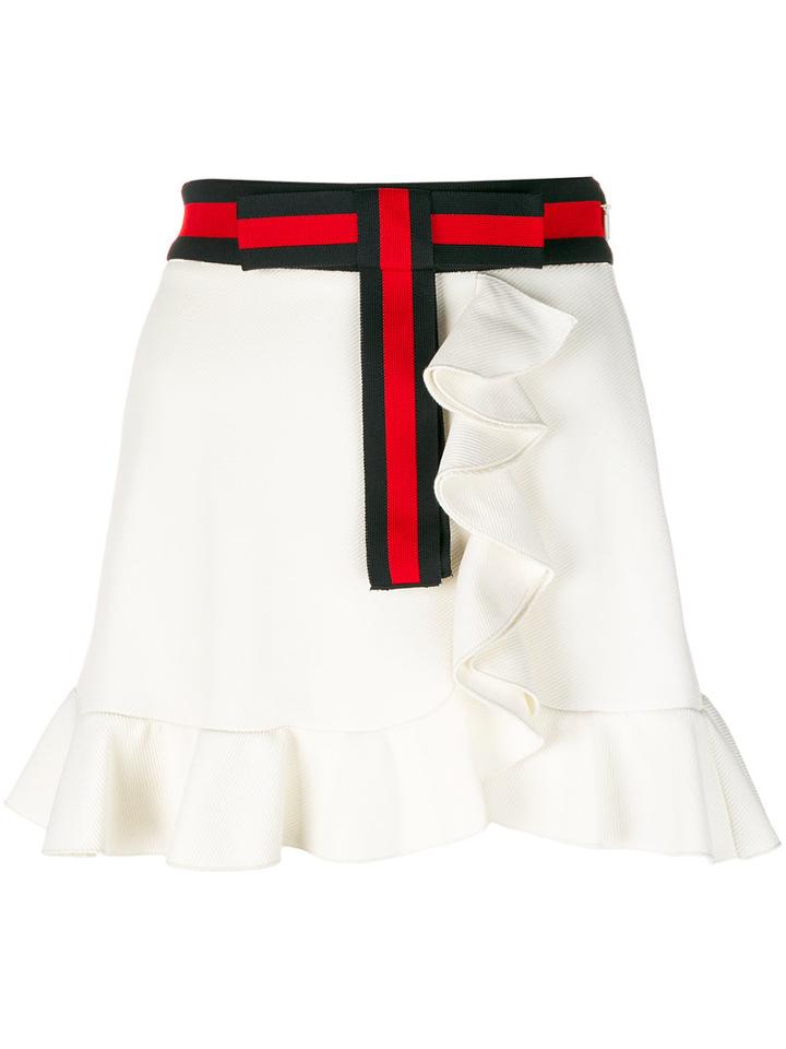 Gucci - Gg Vintage Web Frilled Shorts - Women - Polyamide/polyester/spandex/elastane - Xs, White, Polyamide/polyester/spandex/elastane