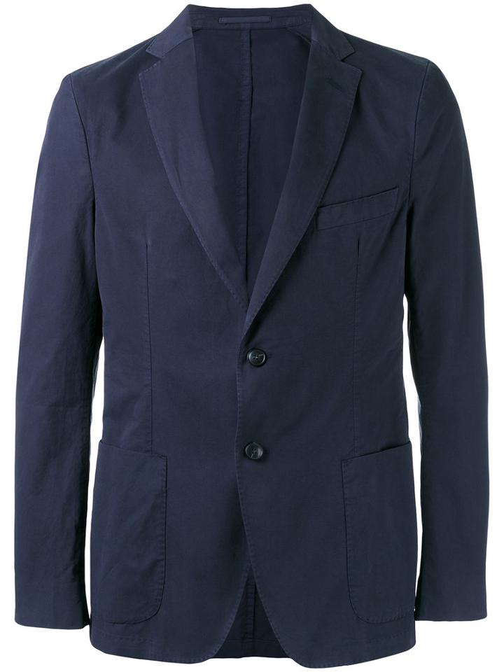 Officine Generale Two Button Blazer, Men's, Size: 50, Blue, Cotton/polyester