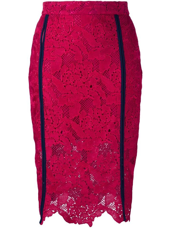 Msgm Embroidered Lace Pencil Skirt