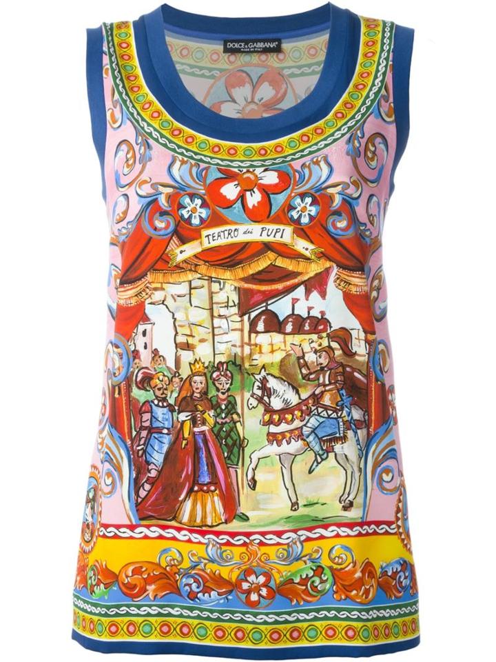 Dolce & Gabbana Carretto Siciliano Print Tank Top, Women's, Size: 38, Silk/cotton/spandex/elastane