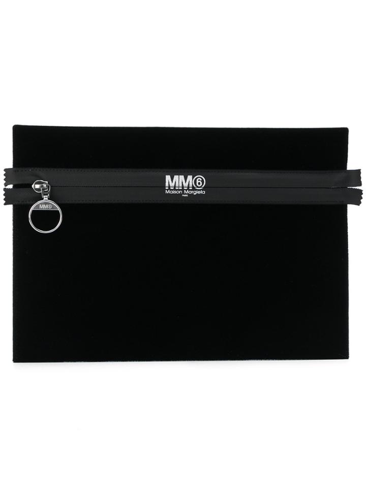 Mm6 Maison Margiela Velvet Logo Print Pouch - Black