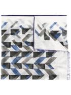 Canali Geometric Pattern Scarf, Men's, White, Cotton/linen/flax