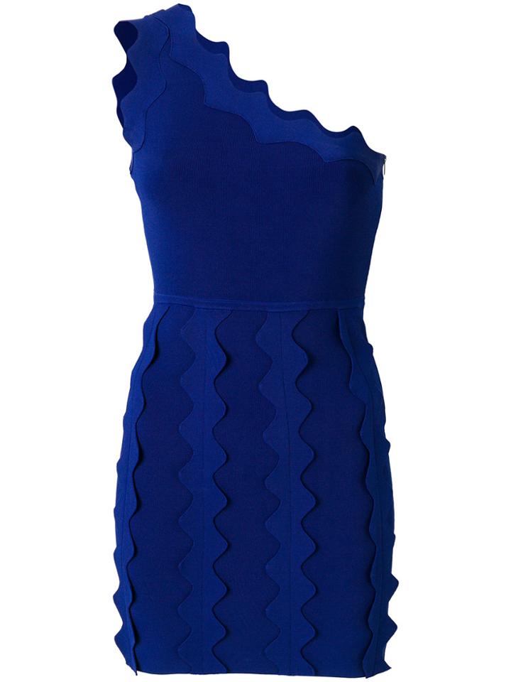 David Koma Off Shoulder Ruffle Trim Dress - Blue