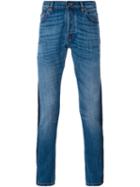 Valentino Tonal Stripe Slim Fit Jeans, Men's, Size: 30, Blue, Cotton/leather