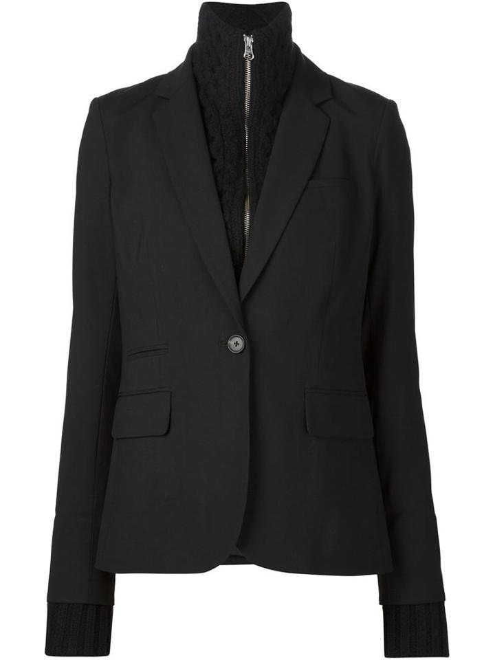 Veronica Beard Knitted Collar Insert Blazer, Women's, Size: 4, Black, Spandex/elastane/wool/virgin Wool