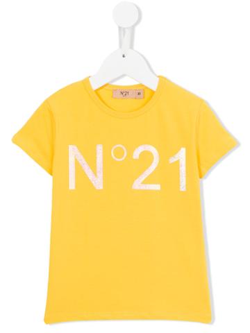No21 Kids Logo Print T-shirt, Girl's, Size: 12 Yrs, Yellow/orange