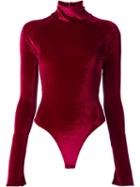 Alix Velvet Effect Open Back Bodysuit, Women's, Size: Medium, Red, Polyester/spandex/elastane