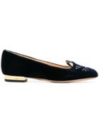 Charlotte Olympia Kitty Velvet Flats - Blue