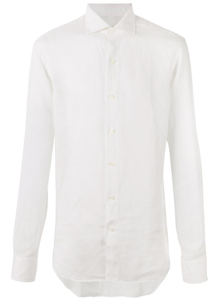 Alessandro Gherardi Spread Collar Shirt, Men's, Size: 40, White, Linen/flax