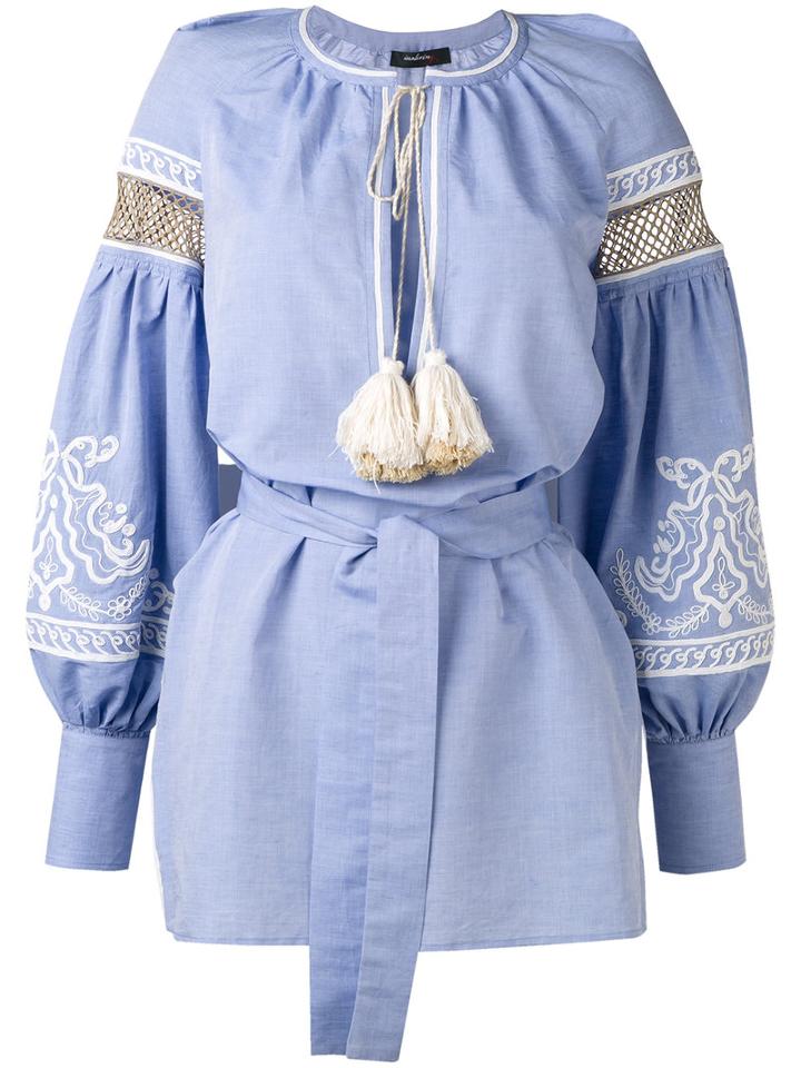 Wandering - Embroidered Sleeve Dress - Women - Cotton - 40, Blue, Cotton