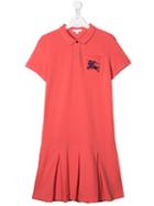 Burberry Kids Teen Ekd Logo Cotton Polo Dress - Pink