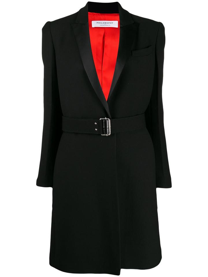 Philosophy Di Lorenzo Serafini Belted Contrasting-lapel Coat - Black