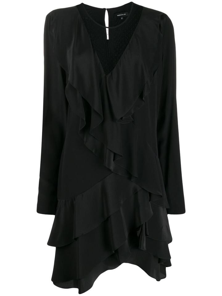 Barbara Bui Ruffled Mesh Silk Dress - Black