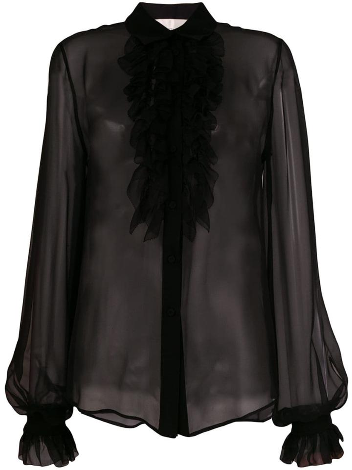Alberta Ferretti Ruffled Front Shirt - Black