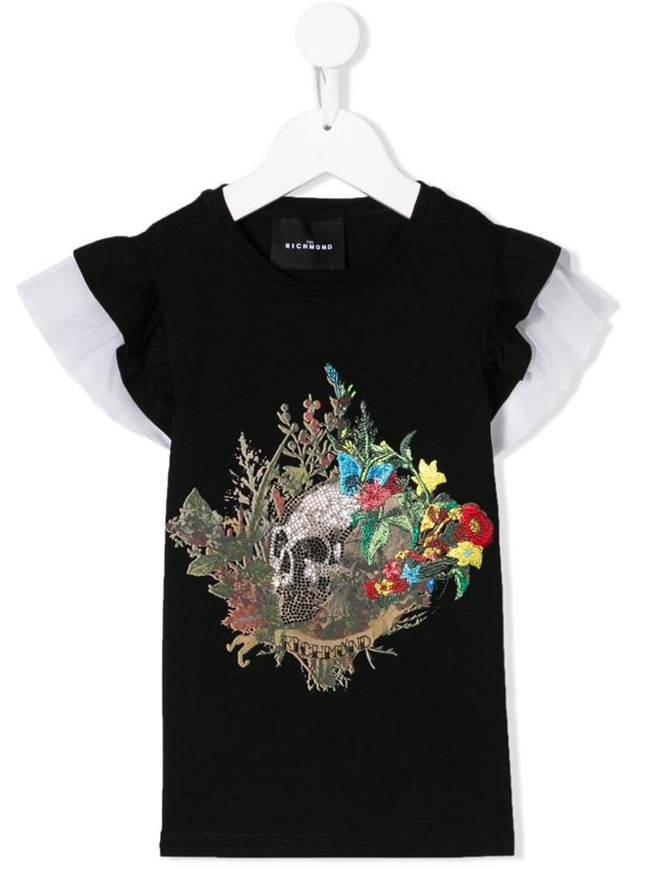 John Richmond Junior Floral Embroidered Top - Black