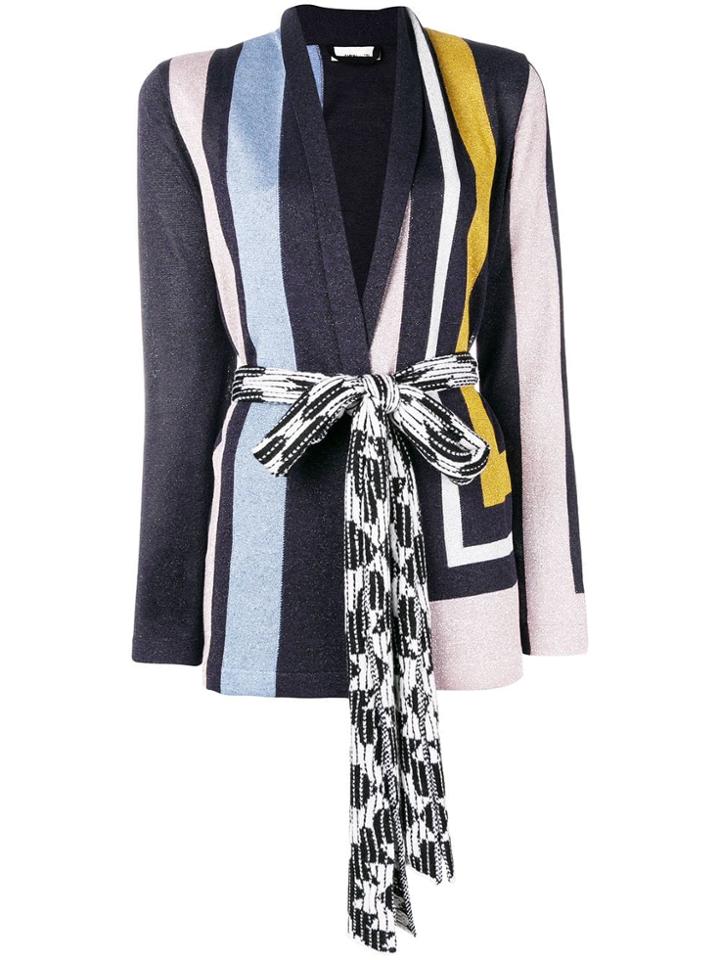 Circus Hotel Geometric Stripe Lurex Cardigan - Blue