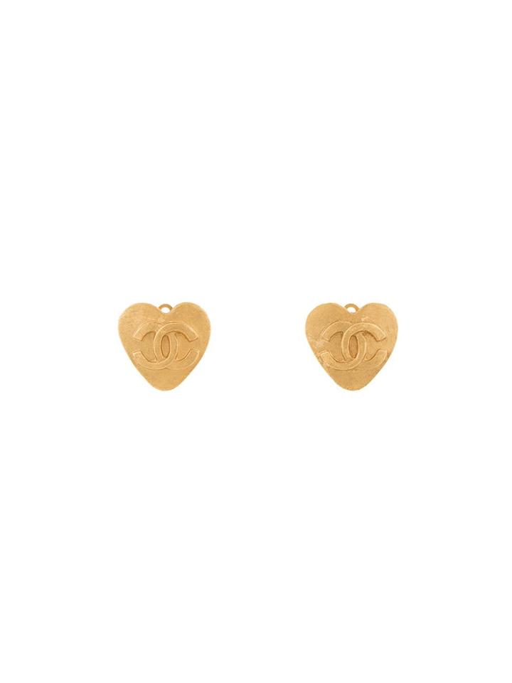 Chanel Vintage Heart Cc Earrings - Gold