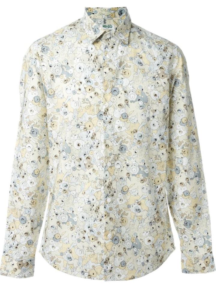 Kenzo Cartoon Print Shirt, Men's, Size: 38, Nude/neutrals, Cotton