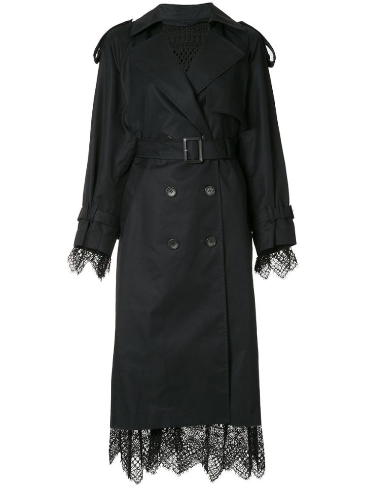 Le Ciel Bleu Lace Trim Trench Coat - Black