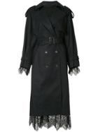 Le Ciel Bleu Lace Trim Trench Coat - Black