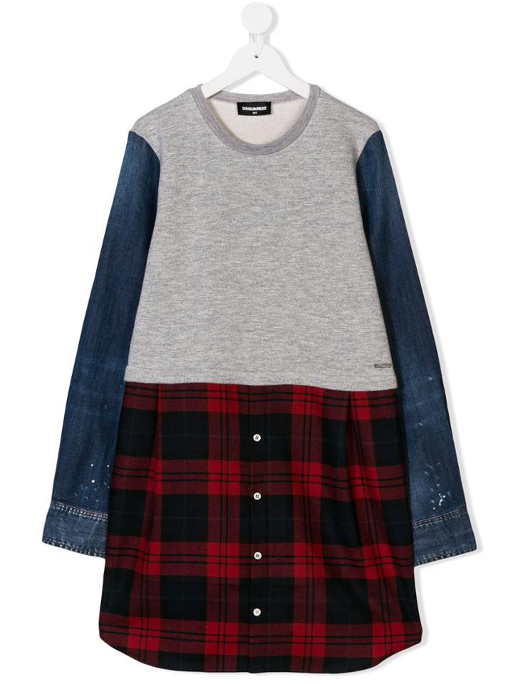 Dsquared2 Kids Teen Tartan Sweatshirt Dress - Grey