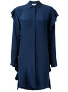 Msgm Long Ruffled Shirt, Women's, Size: 40, Blue, Silk