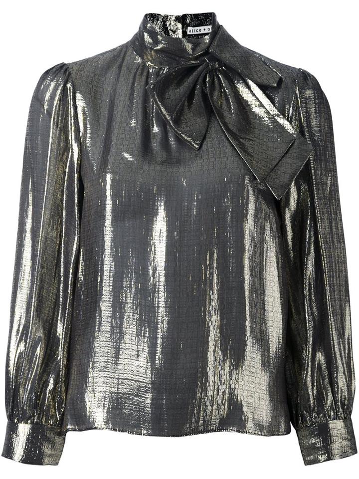 Alice+olivia Metallic Pussybow Blouse