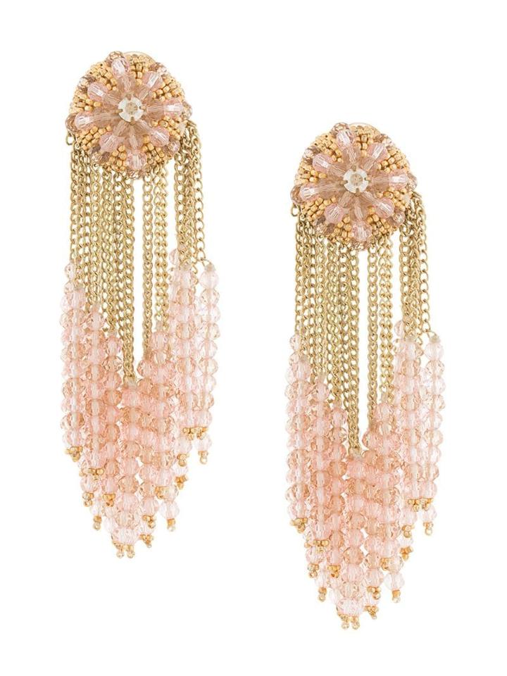 Oscar De La Renta Beaded Cluster Chain Earring - Pink