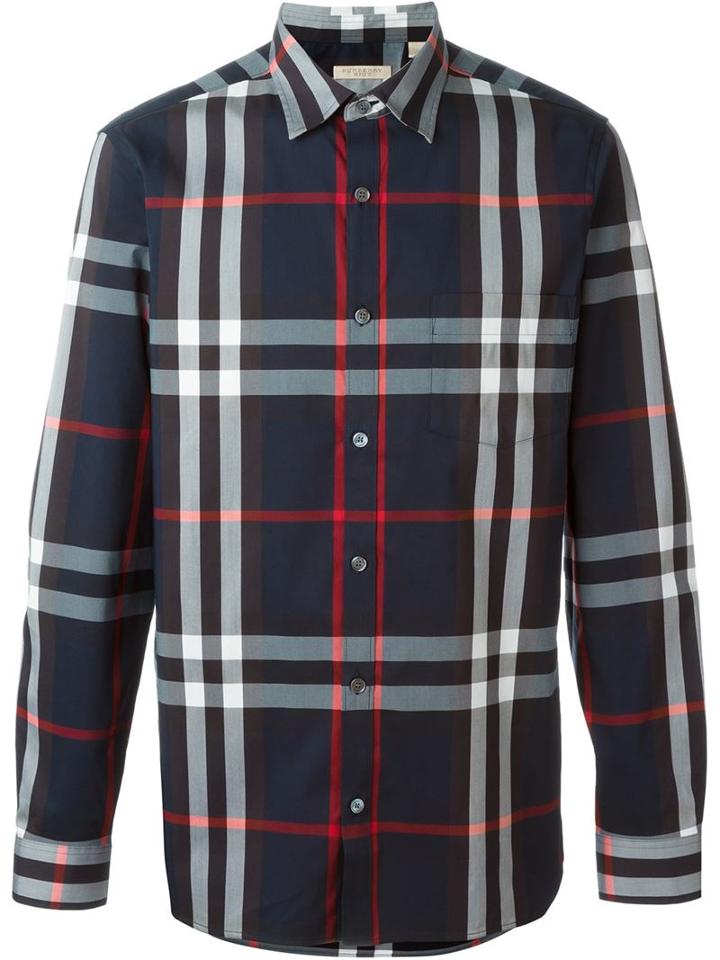 Burberry Brit Checked Shirt, Men's, Size: L, Blue, Cotton/polyamide/spandex/elastane