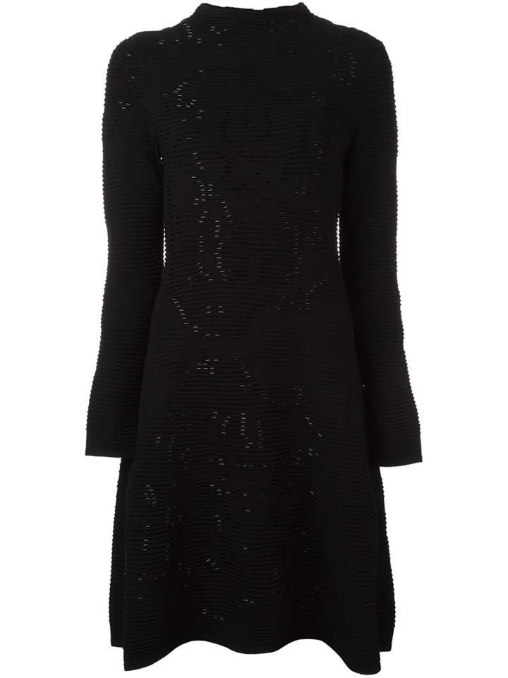 Emporio Armani Ribbed Knit Flared Dress, Women's, Size: 46, Black, Polyamide/polyester/spandex/elastane/viscose