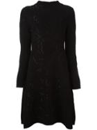 Emporio Armani Ribbed Knit Flared Dress, Women's, Size: 46, Black, Polyamide/polyester/spandex/elastane/viscose
