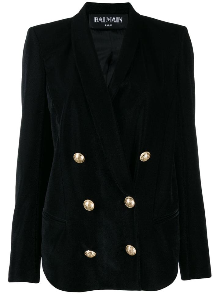 Balmain Velvet Double Breasted Blazer - Black
