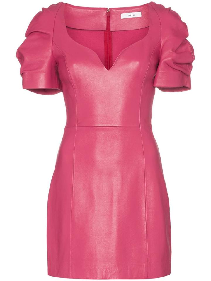 Area Ruched Sleeve Mini Dress - Pink