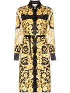 Versace Button-down Baroque Print Belted Silk Midi Dress - A7900