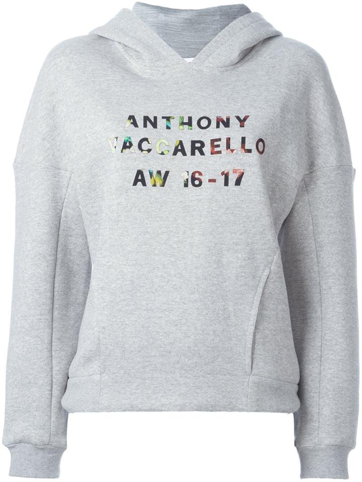 Anthony Vaccarello Logo Print Hoody, Women's, Size: Large, Grey, Cotton/acrylic