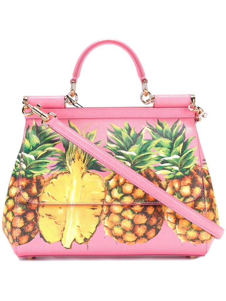 Dolce & Gabbana Pineapple Print Handbag, Women's, Pink/purple, Leather
