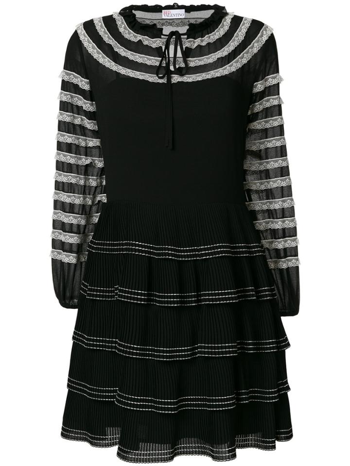 Red Valentino Lace Trim Ruffle Dress - Black