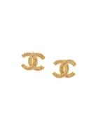 Chanel Vintage Cc Logo Stud Clip-on Earrings, Women's, Yellow/orange