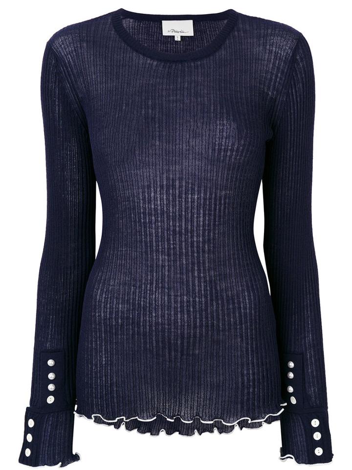 3.1 Phillip Lim - Frill Hem And Button Detail Top - Women - Polyamide/wool - M, Blue, Polyamide/wool