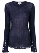 3.1 Phillip Lim - Frill Hem And Button Detail Top - Women - Polyamide/wool - M, Blue, Polyamide/wool