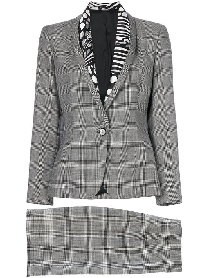 Versace Vintage Prince Of Wales Print Skirt Suit - Grey