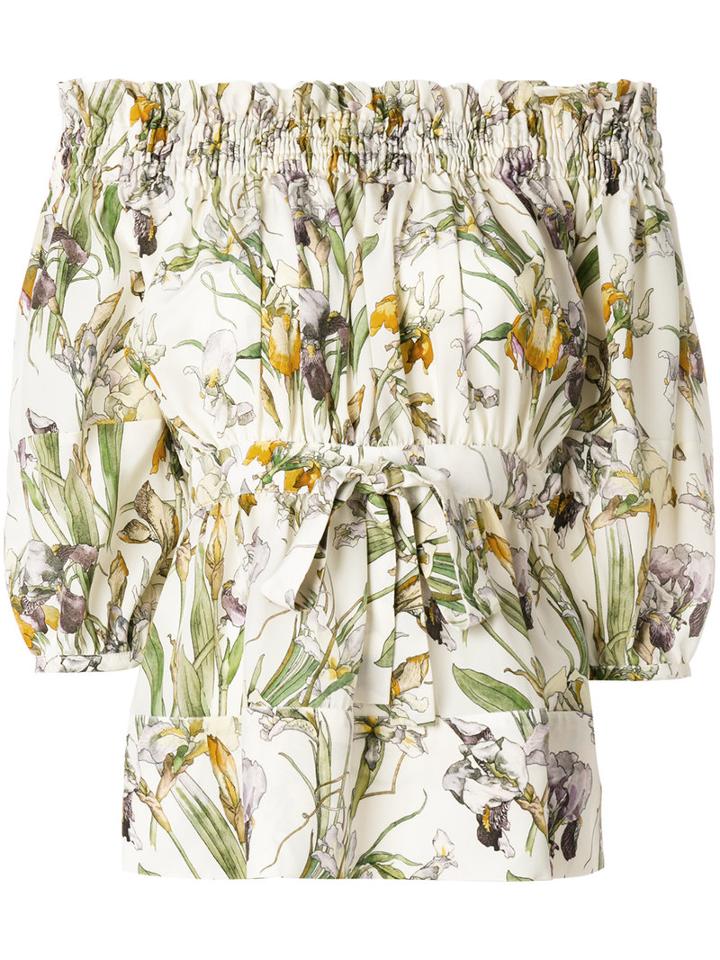 Alexander Mcqueen - Floral Print Off The Shoulder Blouse - Women - Silk - 44, Ivory, Silk